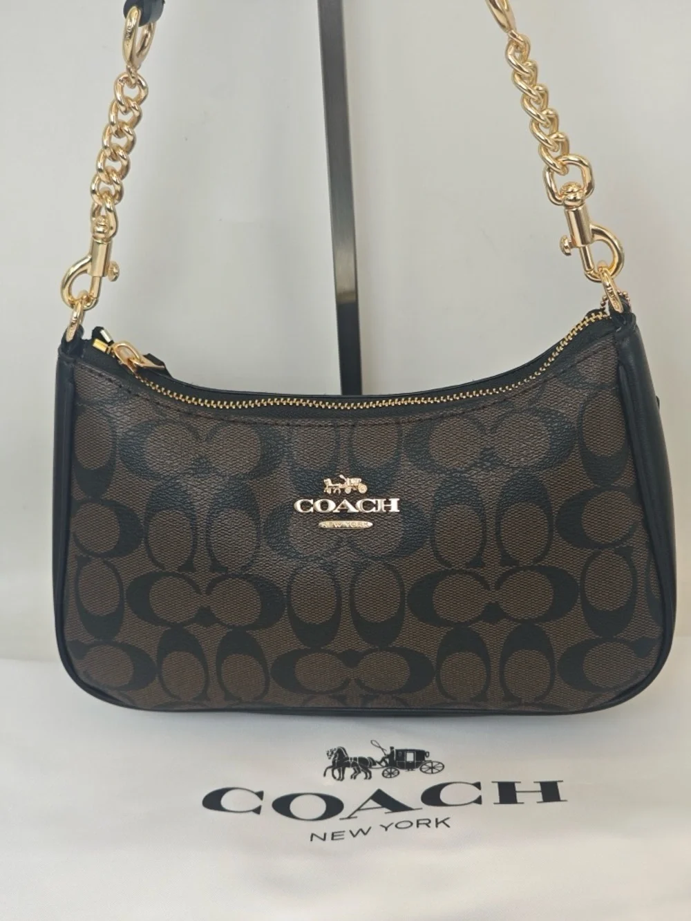 Coach Dark Brown Signature Mini Hobo with Gold Chain - Picture 3 of 12